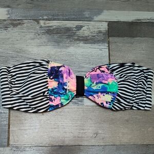 5/$25 SALE PINK VS Size Medium Black Stripe Bikini Top Neon Watercolor Accents